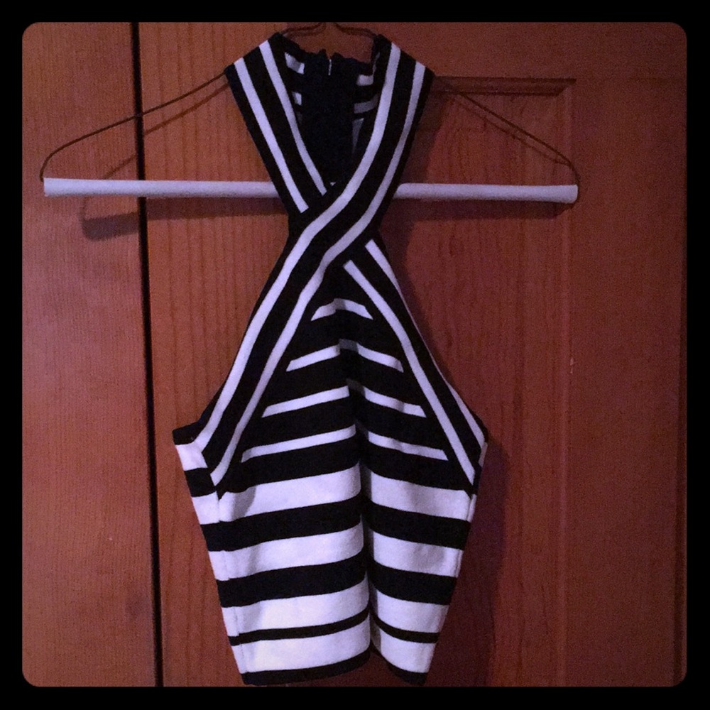 Forever 21 Black & White Halter Crop Top